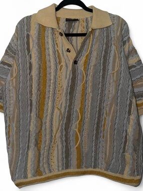 vintage 90s Bergati striped 3D Coogi-style polo shirt size large